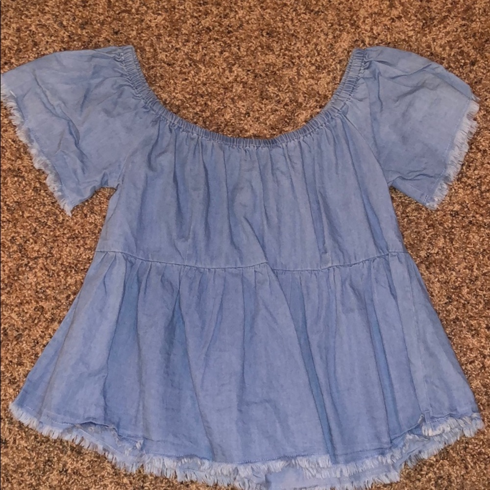 Off the shoulder denim shirt
